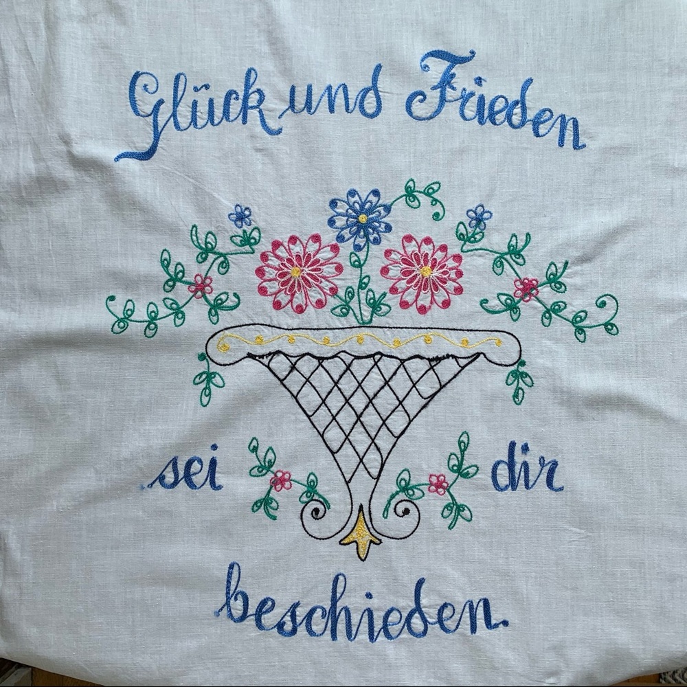 Vintage German embroidered linen panel